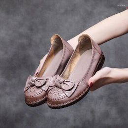 Casual Shoes Fashion Spring Women Loafers Ladies Genuine Leather Soft Moccasin Woman Retro Butterfly-know Flower Summer Ballet Flats