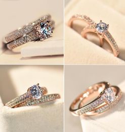 Brand Female Small Round Ring Set Diamond Ring Fashion WhiteRose Gold Filled Jewelry Promise Engagement Rings For Women7412520