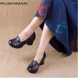 Casual Shoes RUSHIMAN Women Genuine Leather Flat Woman Loafers Fashion Single Non-slip Dance