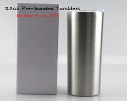 Sanded Cups 20oz Skinny PreSanded Tumblers with Straw Lid Stainless Steel Double Wall Slim Water Bottle Insulated Vacuum Silver C9429929