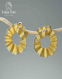 Lotus Fun Creative Pencil Shavings Design Stud Earrings Real 925 Sterling Silver 18K Gold Earrings for Women Gift Fine Jewelry 2101548093