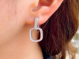 Dangle Chandelier CWWZircons Double Use Micro Pave Cubic Zirconia Geometric Cuban Link Chain Rectangle Huggie Drop Earring For W8877245