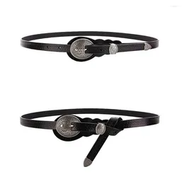 Belts Alloy Retro Pin Buckle Metal For Women Black Carve Leather Belt Dress Accessories