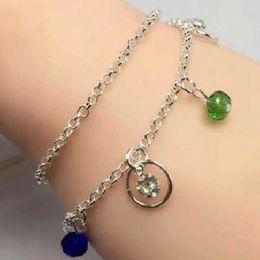 Chain Japanese And Korean Style Double Chain Creative Colourful Crystal Beads Charm Bracelets Fashion Brand Silver Colour Jewellery Gift