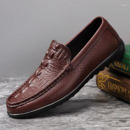 Casual Shoes Crocodile Pattern Mens Loafers Comfortable Slip-on Driving Soft Bottom Genuine Leather Male Footwear