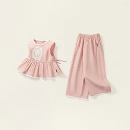 Clothing Sets Girls Sweet Pink Suit Summer Children Baby Infants Kids Children's Clothes Lace Sleeveless 2Pcs Set