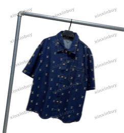 xinxinbuy Men designer Tee t shirt 2024 Italy Gold letter embroidery denim sets short sleeve cotton women blue S-L