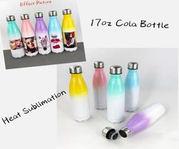 DIY Sublimation 5 Colors 17oz Cola Bottle with Gradient Color 500ml Stainless Steel Cola Shaped Water Bottles Double Walled Insula7161270