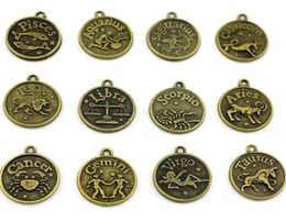 Antique Bronze 12 Constellation Metal Zodiac Sign Pendant LeoAriesTaurusGemini CancerVirgoPisces Charms For Women Jewelry3247477
