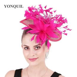 Wide Brim Hats Bucket Hats Enchanting Feather Wedding Hair Clips Fascinators Hat Flower Bride Headwear Veils Women Party Married Hair Accessory SYF678 Y240426