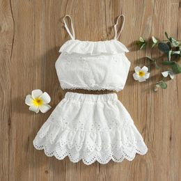 Clothing Sets 2-6Years Kid Baby Girl's Summer Clothes Set Sleeveless Lace Ruffled Camisole High Waist Skirt Sweet