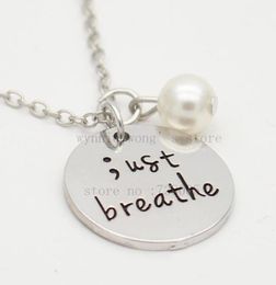 Just Breathe Semicolon Jewelry Mental Health Awareness Hand Stamped Jewelry Suicide Prevention Depression Awareness3897202