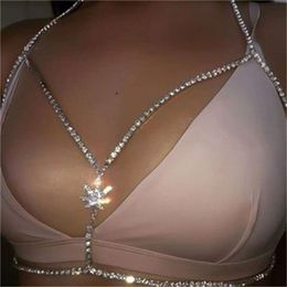 Costume Accessories Exquisite Small Flower Rhinestone Women's and Shiny Banquet Party Crystal Bra Chain Jewellery