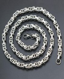 Mens Chain 4mm 5mm Silver Tone 316 Stainless Steel Byzantine Box Link Necklace Chain1708392