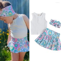 Clothing Sets FOCUSNORM 1-5Y Summer Toddler Girls Clothes 3pcs Sleeveless Solid Ribbed Tank Tops Floral Print Skirts Headband