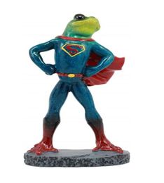 Creative Frog StatuesFrog in Superman Dress Novelty Smart Desktop DecorationsBedroomLiving Room and Office Decor9294226