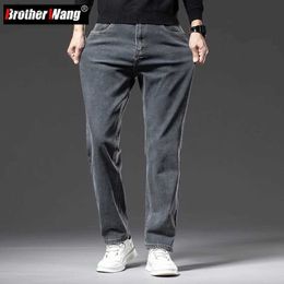 Herren Jeans Herbst und Winter Herren Straight Lose Dark Grey Jeans Klassische Stil Hochelastizität Baggy Jeans Männliche Marke Kleidungwx