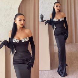 Strapless Evening Black Beads Sexy Prom Dresses Dress Pleats Formal Long Special Ocn Party Dress