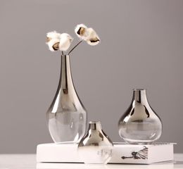 Nordic Glass Vase Creative Silver Gradient Dried Flower Vase Desktop Ornaments Home Decoration Fun Gifts Plants Pots Furnishing T25278721