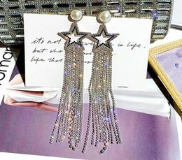 Dangle Chandelier One Piece Shiny Star Long Tassel Drop Earrings For Women Silver Color Rhinestone Party Wedding JewelryDangle6008418