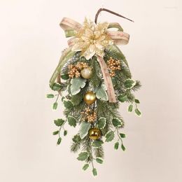 Decorative Flowers Christmas Door Wreath Xmas Flower Ornament Home Room Wall Hanging Garland With Gold Ball Decor Luxury Navidad