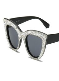 High Quality Cat Eye Vintage Brand Designer Crystal Sunglasses Women Bling Rhinestone Glasses Rave Festival Party Eyewear3690705