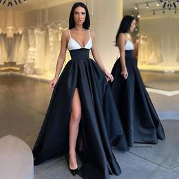 Elegant A Line Dresses Spaghetti Straps High Side Split Floor Length Formal Evening Party Dress Prom Birthday Pageant Celebrity Special Ocn Gowns 0430