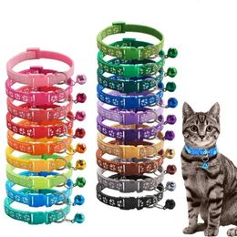 Pet Collar With Bell Cartoon Footprint Colorful Dog Puppy Cat Accessories Kitten Collar Adjustable Safety Bell Ring Necklace Pet 240429