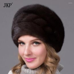 Berets JKP Real Natural Whole Skin Hat Winter Women Cap Elegant Fashion Style Female Ear Warm Luxury