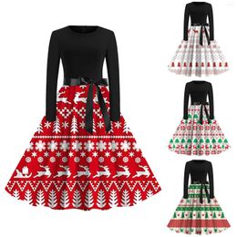 Casual Dresses 2024 Christmas Vintage Crew Neck Fashion Gothic Print Long Sleeved Swing Dress Winter Autumn Plus Size For Women