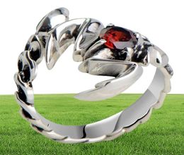 925 Sterling Silver Retro Scorpion king Scorpio Garnet Open Ring Men Thai Silver Fine Jewelry Gift Finger Ring CH025321 S1810100501794259