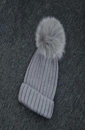 Winter Warm Grey Fur Pom Pom Hat Women Knitted Hats For Women Beanies Balls7497815