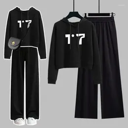 Women's Pants Autumn Two Piece Set Women Long Sleeve Hooded Jackets Wide Leg Matching Sets Outfits