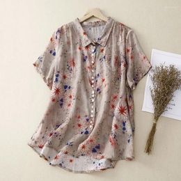 Women's Blouses 2024 Summer Elegant Fashion Sweat Loose Casual Bohemian Shirt Floral Cotton Linen V Neck Short Sleeve Chic Y2K Tops