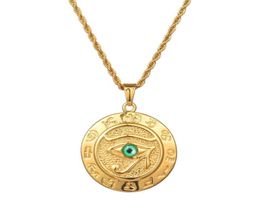 Fashion Men Designer Gold Silver Colour Eye of Horus Pendant Necklaces Hip Hop Jewellery 60cm Long Chain Punk Mens Necklace For Gifts4723206