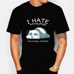 Men's T-Shirts Mens T-shirt I Hate Morning People and Morings and People Kawaii T Shirt Men Women Tshirt Lazy Panda Graphic T Shirts Oversized Y240429