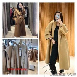 Maxmaras Womens Wrap Coat Camel Hair Coats Authentic Classic Ludmilla Bathrobe Style Cashmere Double Sided Water Wave Rjqg
