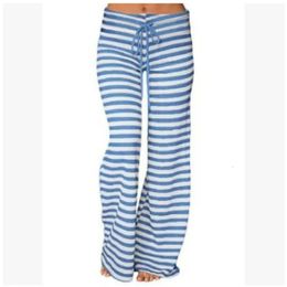 Summer Solid Colour Womens Fashionable Stripes Wide Legs Fresh and Sweet Drawstring High Waisted Yoga Pants 240428