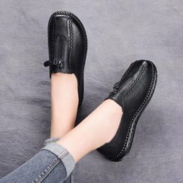 Casual Shoes Spring Ladies Genuine Leather Handmade Women Slip On Hand-sewed Flat 2024 Summer Soft Loafers Flats
