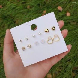 Stud Earrings Fashion Metal Heart Flowers Sets Bright Sunflower Flower Acrylic For Women Cute Girl Jewellery 6 Pairs /set