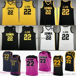 Custom 2024 Draft Pick NO.1 Basketball Women College Indiana 22 Caitlin Clark Jersey Iowa Hawkeyes 22 Jerseys NCAA Black White Yellow Navy Men Boys Girl Youth Size S-6XL