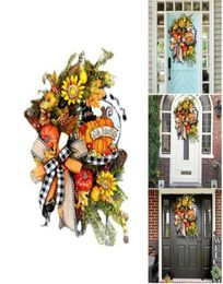 Decorative Flowers Wreaths Halloween Autumn Wreath Artificial Fall Leaves Pumpkin Door Sign For Home Garden Farmhouse Decoration5592091