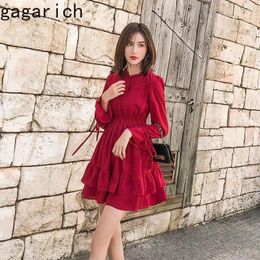 Casual Dresses Gagarich Sweet Long-sleeved Dress Women Super Fairy Temperament Waist To Show Thin French Vintage Chiffon Cake Vestidos