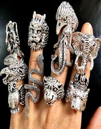 30pcs Wholesale TOP MIX Exaggerated Ferocious Animals Rocker Biker Man Rings Dragon Elephant Owl...etc Big Men Ring Party Gift2645999