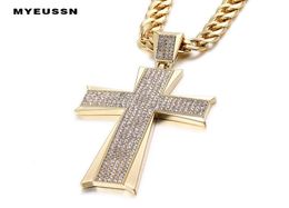 Hip Hop Jewellery Large Cross Pendant Iced Out Shining Crystal Fashion Bling Bling Cross Men Chain Necklace Necklace Jewelry6264994