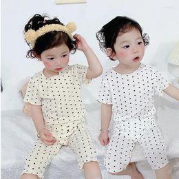 Clothing Sets Baby Girls Clothes Summer Long Sleeved Children's Korean Style Dot Print Sleepwear Pyjamas For Kids 1 2 3 4 Years