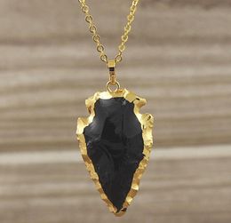 Black Obsidian Arrowhead Arrow Pendant Charms with Gold Plated Edges Bail Black Arrowheads Agate Druzy Quartz Pendant SD48317443431