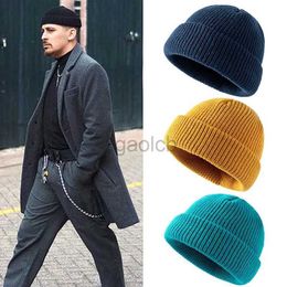 Beanie/Skull Caps Daily Fisherman Cap Unisex Sailor Wind Autumn Beanies Ribbed Knit Cap Men Women Short Winter Melon Cap Solid Colour Wool Cap d240429