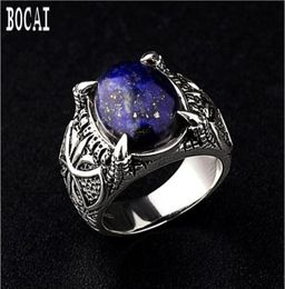 Cluster Rings 2021 Fashion Natural Lapis Lazuli Men039s Silver Ring S925 Simple Personality Domineering For Men Male64534762848114