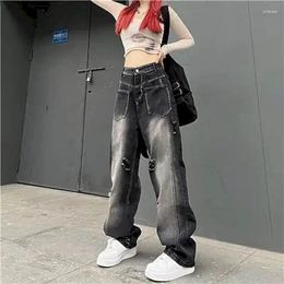 Women's Jeans Oversized Straight Women American Style Loose Casual Pants High Street Hip Hop Vintage Clothing Hole Y2k Streetwear